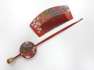 アンティーク　漆塗り蒔絵　櫛・簪セット